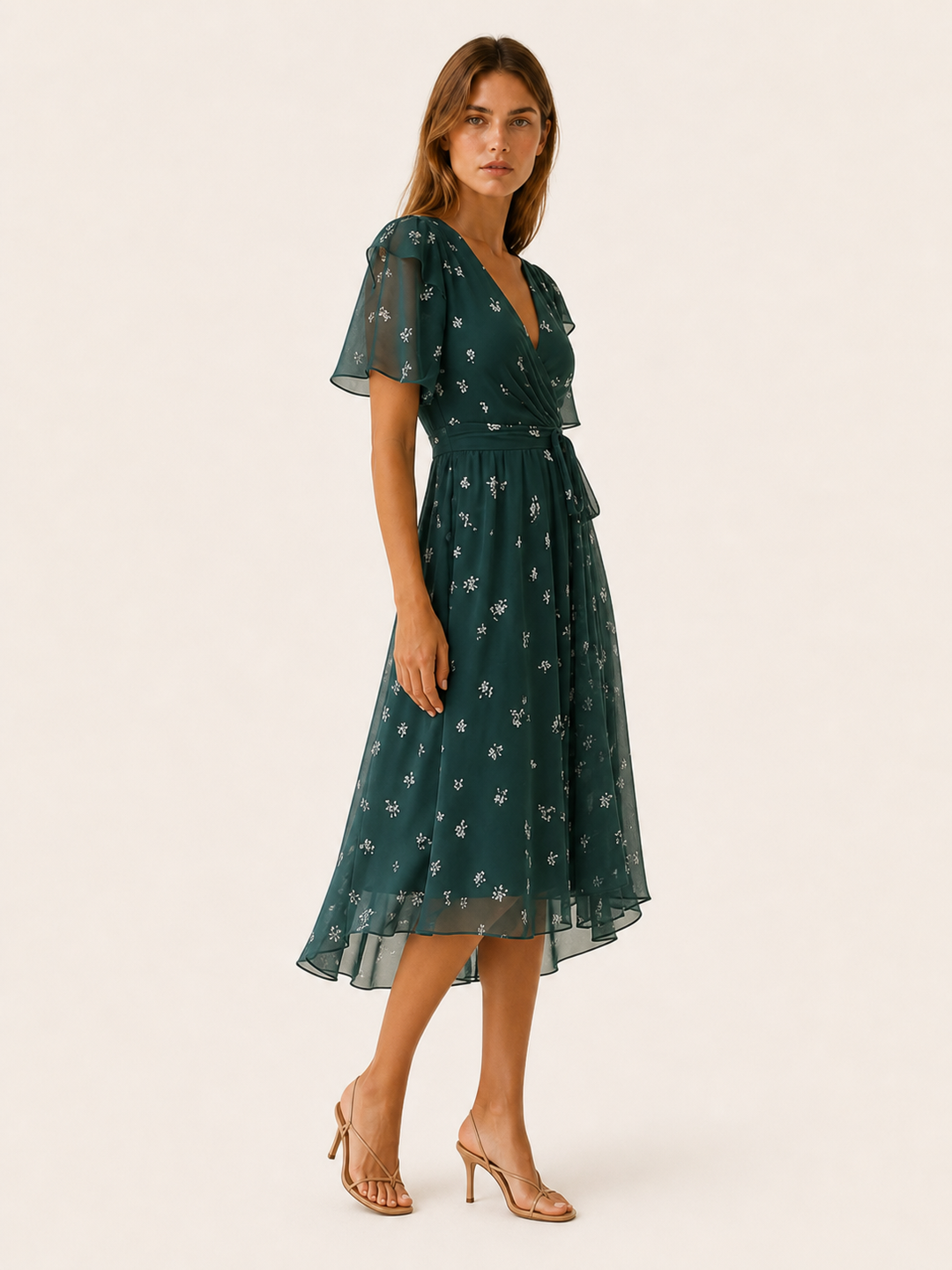 Daria | Floral Midi Dress with Wrap Front