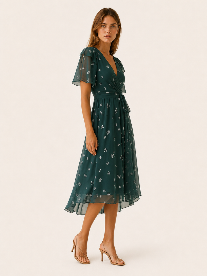 Daria | Floral Midi Dress with Wrap Front