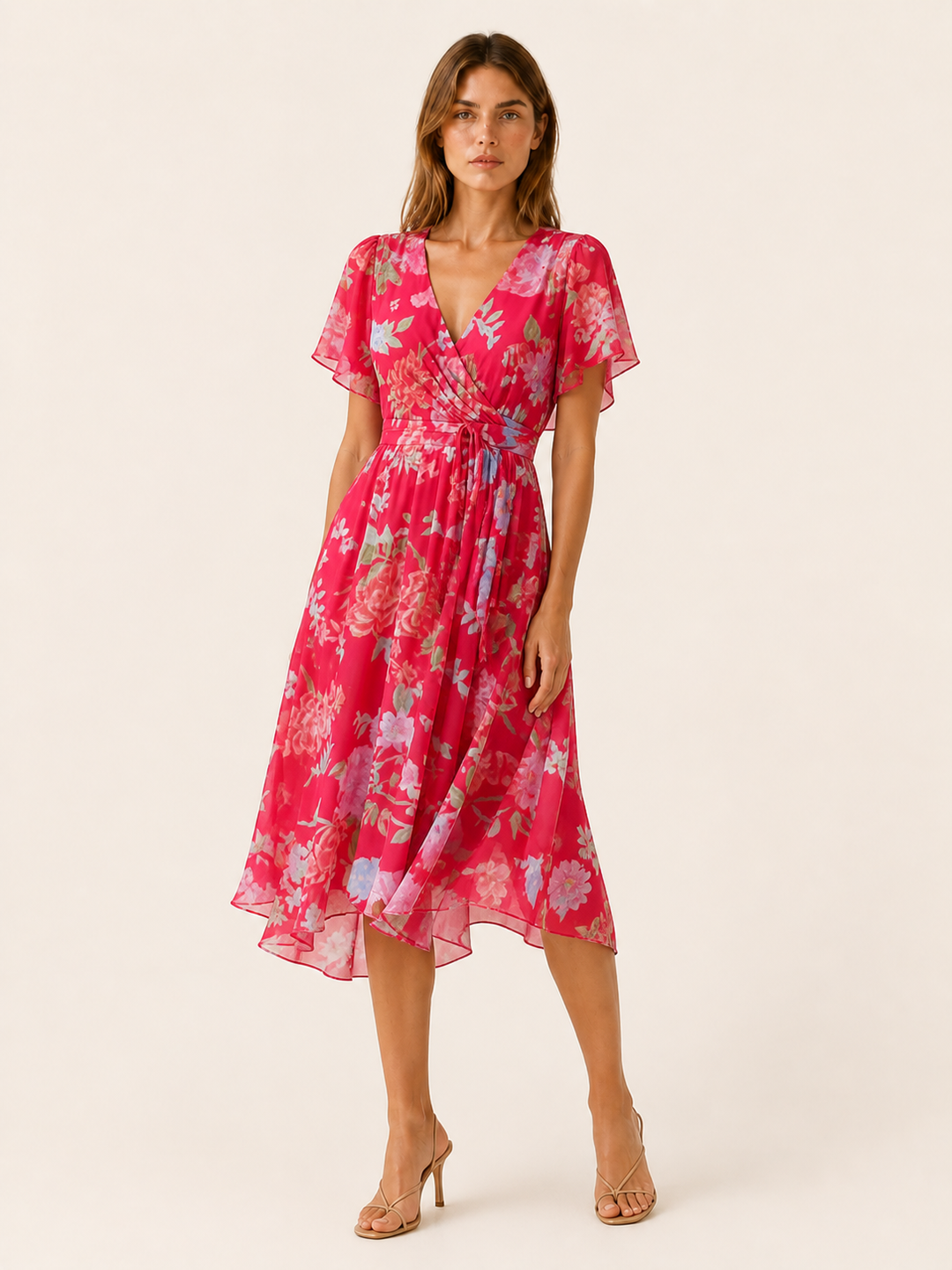 Daria | Floral Midi Dress with Wrap Front