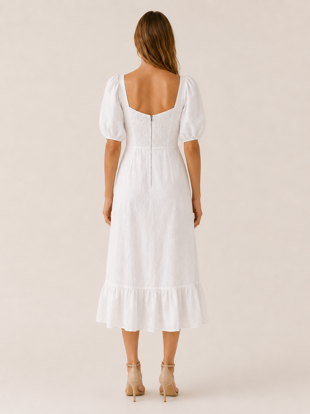 Dione | Puff Sleeve Midi Dress with Split Hem