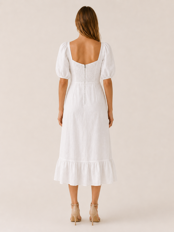 Dione | Puff Sleeve Midi Dress with Split Hem
