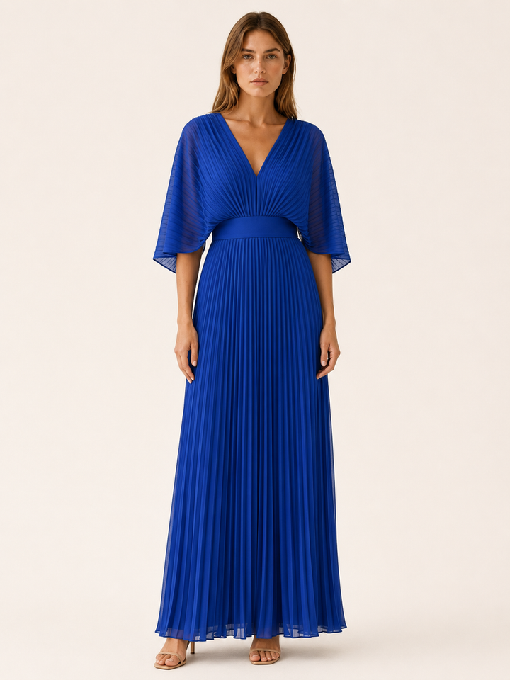 Diora | Pleated Maxi Dress with V Neck