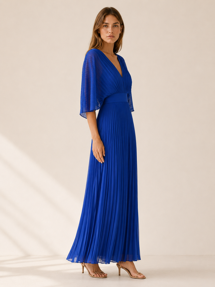 Diora | Pleated Maxi Dress with V Neck