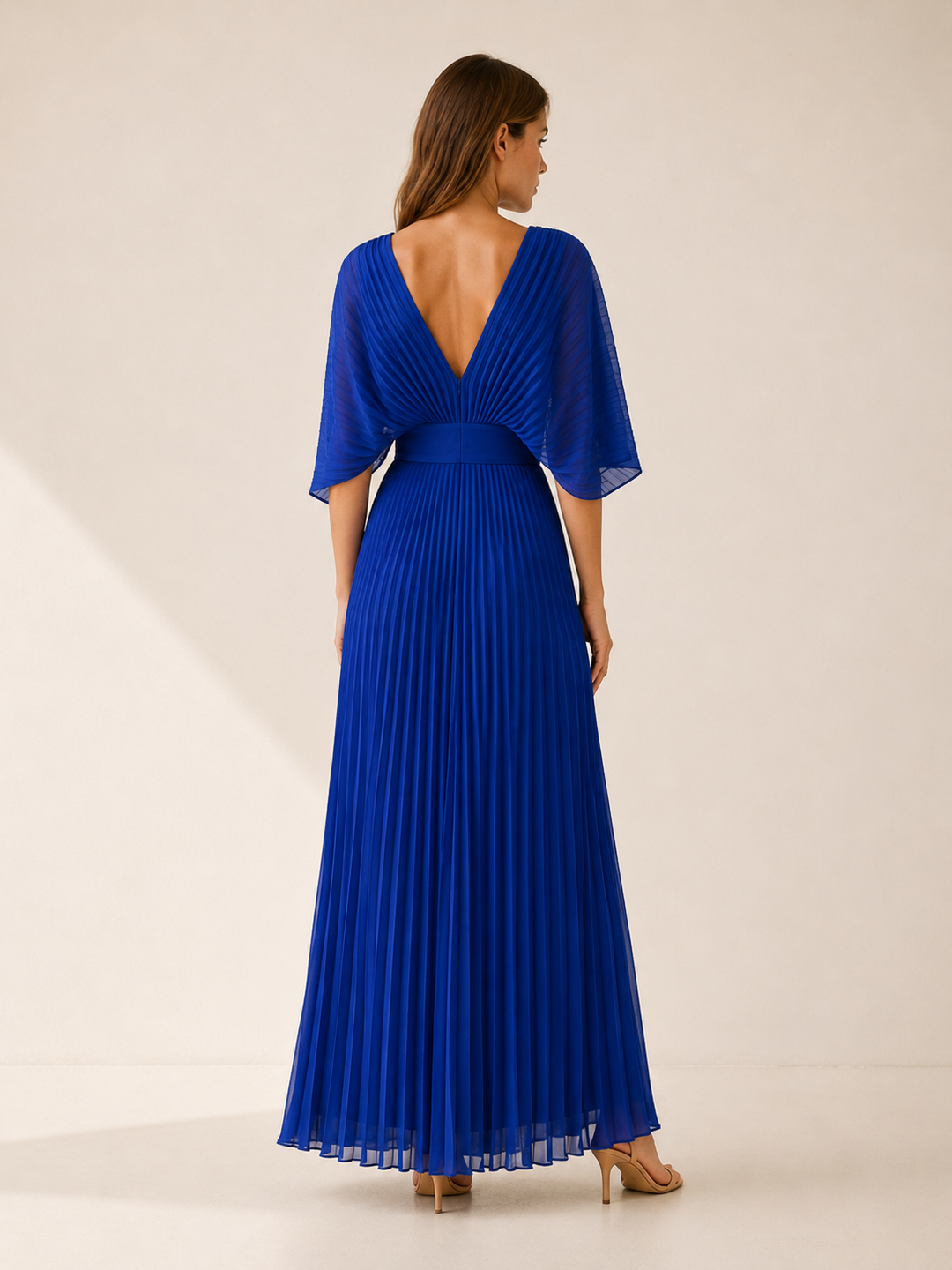 Diora | Pleated Maxi Dress with V Neck