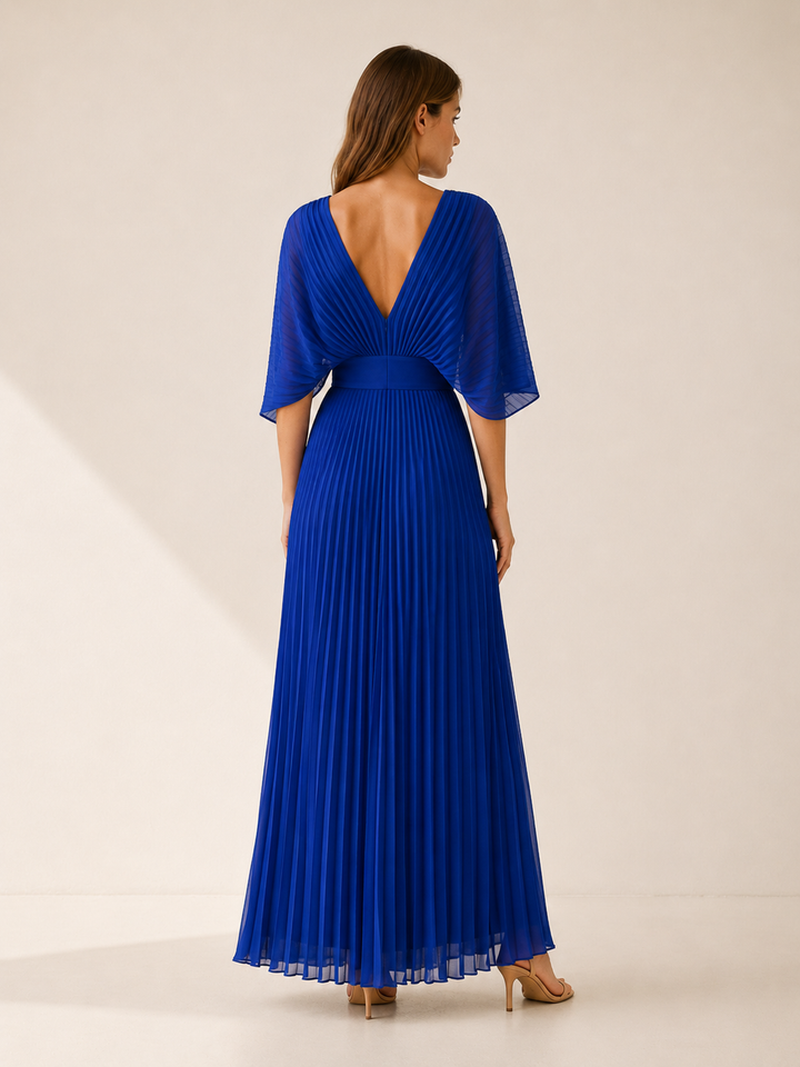Diora | Pleated Maxi Dress with V Neck