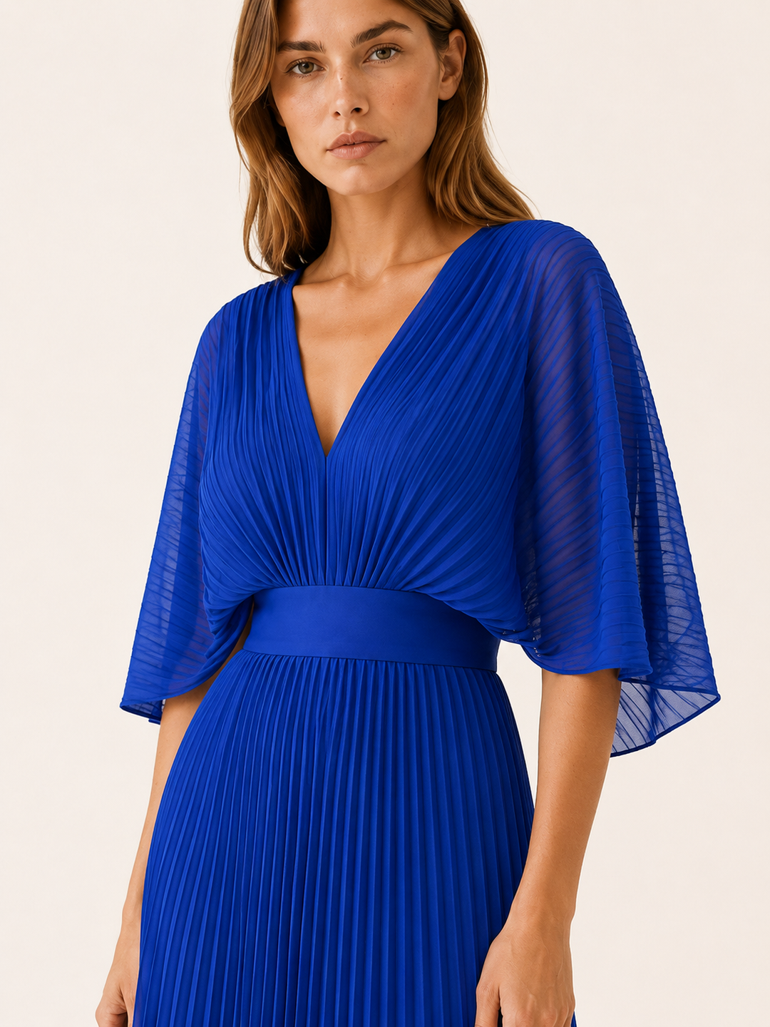Diora | Pleated Maxi Dress with V Neck