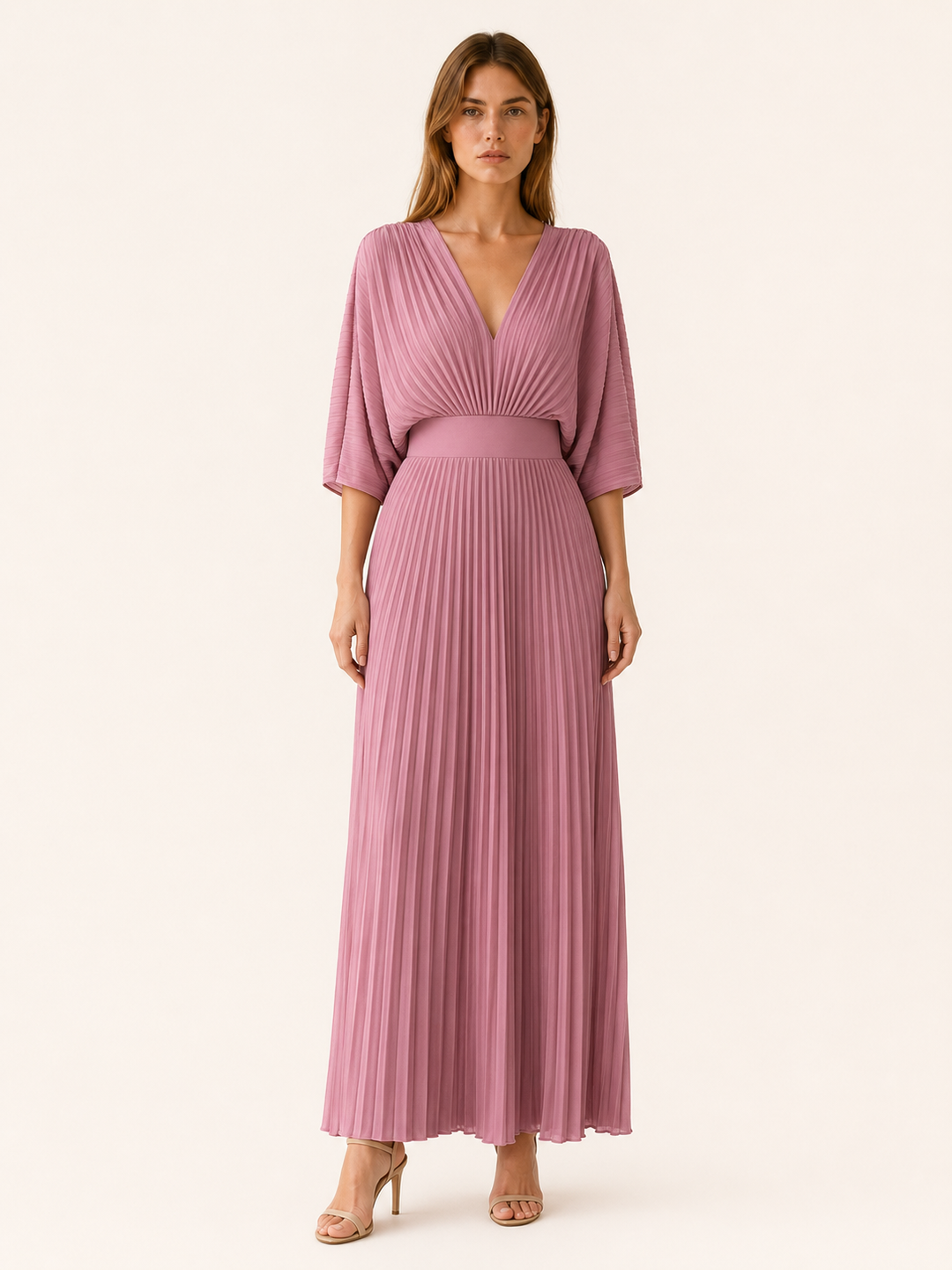 Diora | Pleated Maxi Dress with V Neck