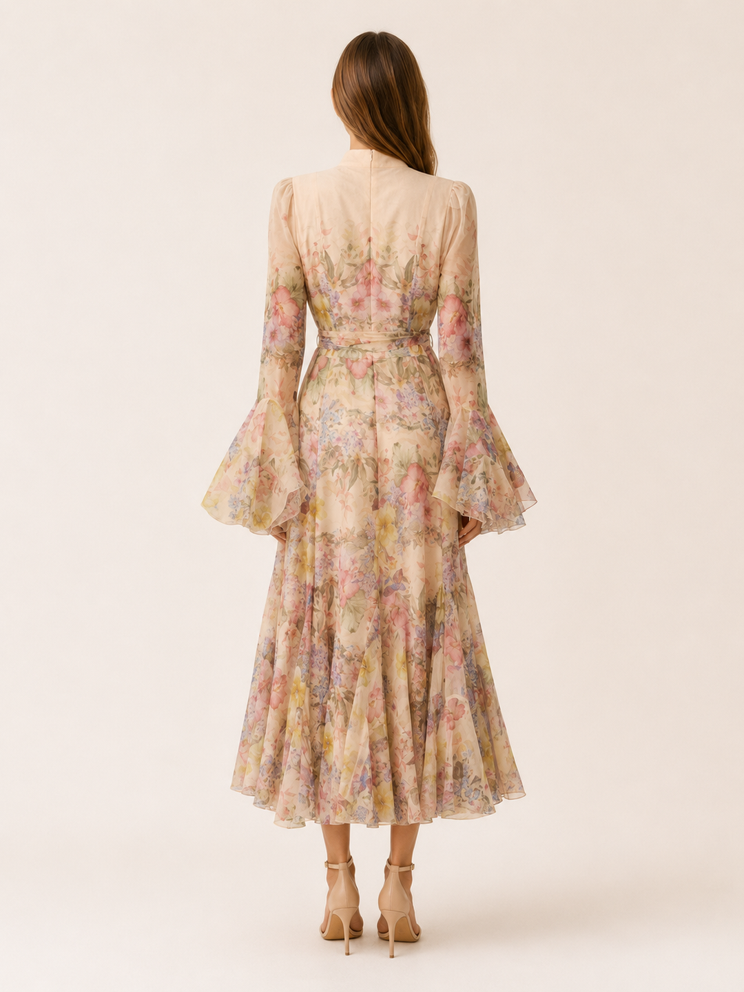 Elaraine | Floral Ruffle-Cuff Maxi Dress