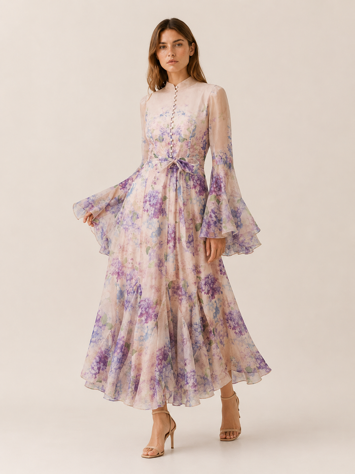Elaraine | Floral Ruffle-Cuff Maxi Dress