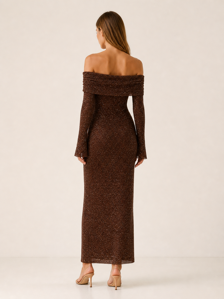 Elira | Off Shoulder Maxi Dress with Long Sleeves