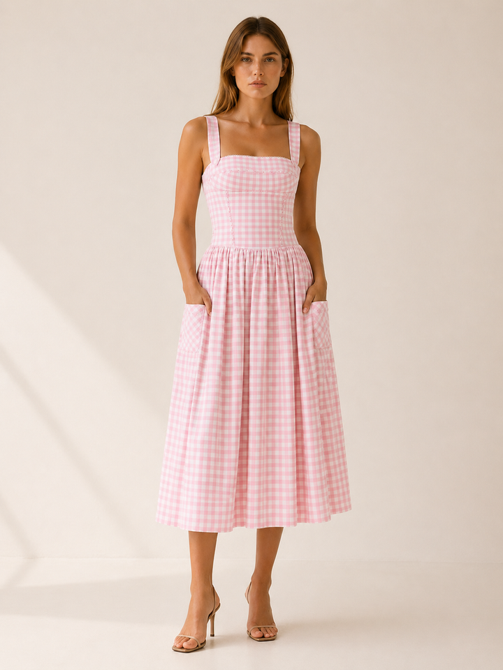 Elowen | Gingham Midi Sundress with Pockets
