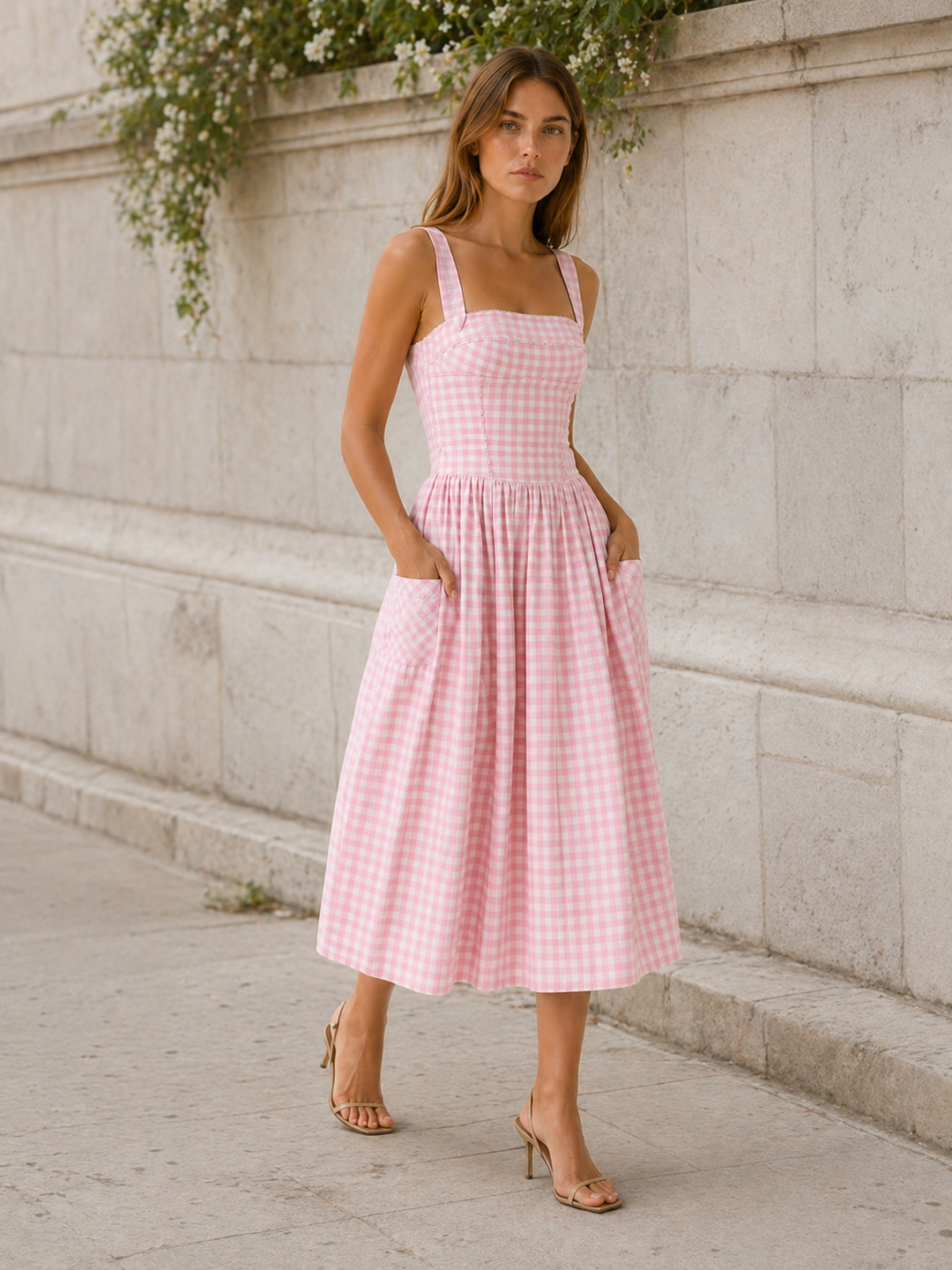 Elowen | Gingham Midi Sundress with Pockets