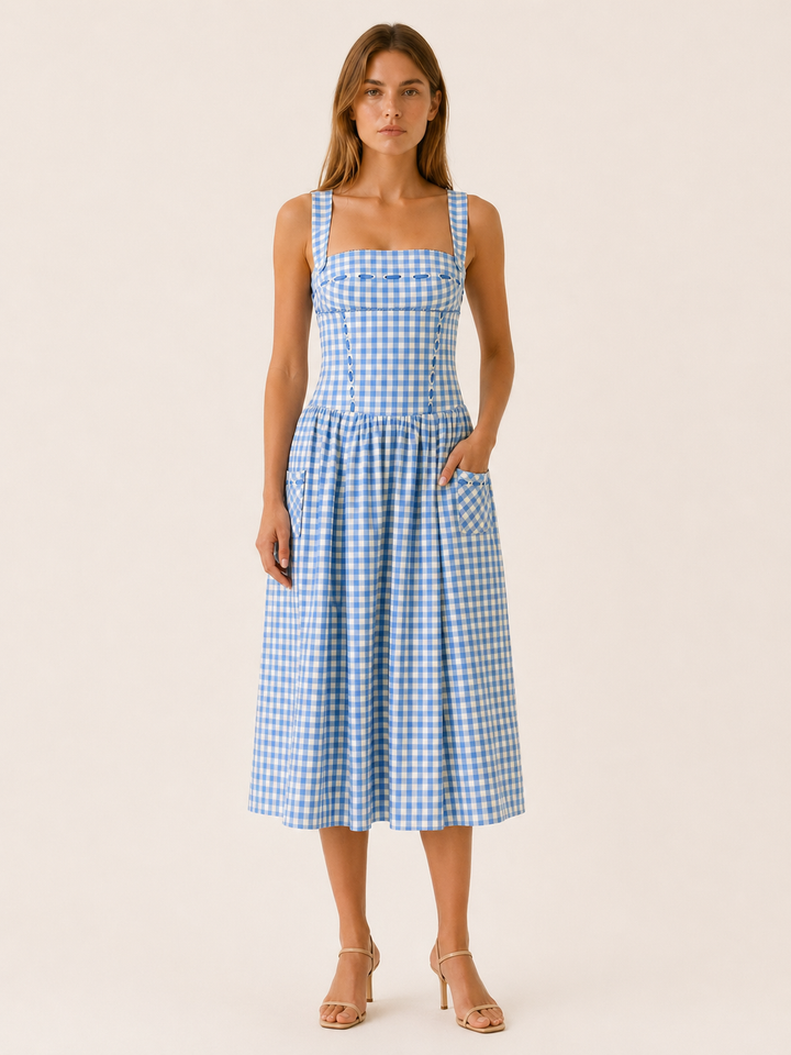 Elowen | Gingham Midi Sundress with Pockets