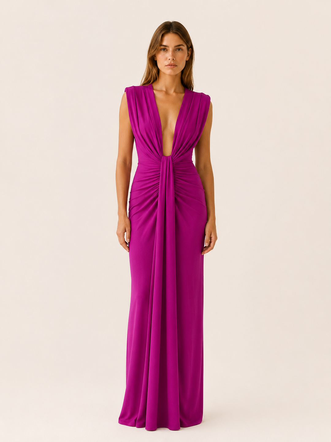 Frida | Maxi Dress with Deep V Neck and Draped Front