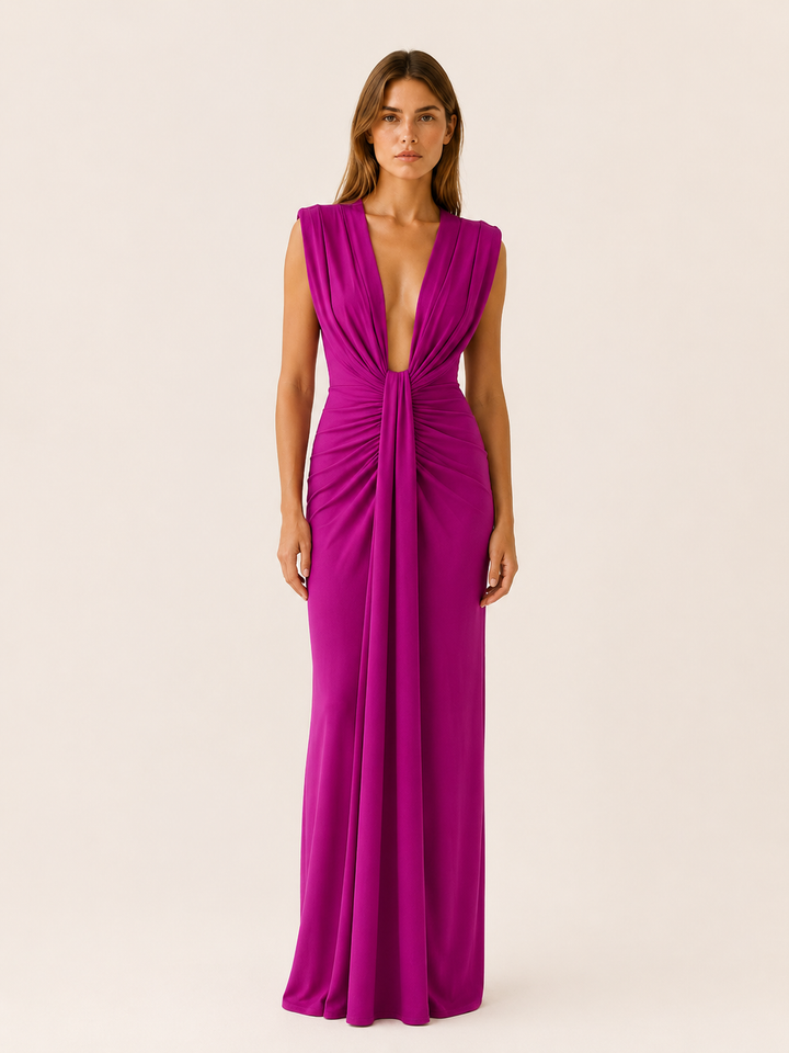 Frida | Maxi Dress with Deep V Neck and Draped Front