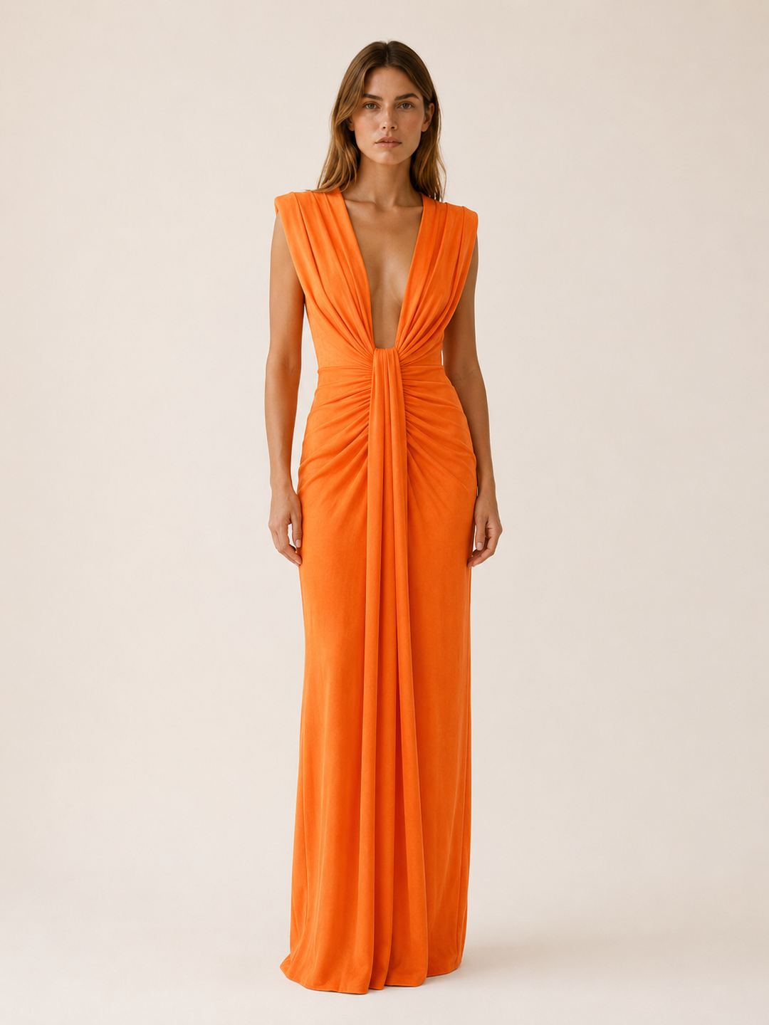 Frida | Maxi Dress with Deep V Neck and Draped Front