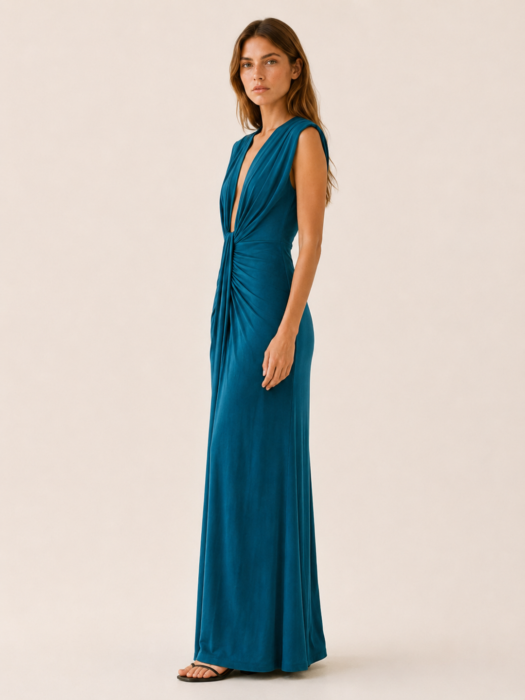 Frida | Maxi Dress with Deep V Neck and Draped Front