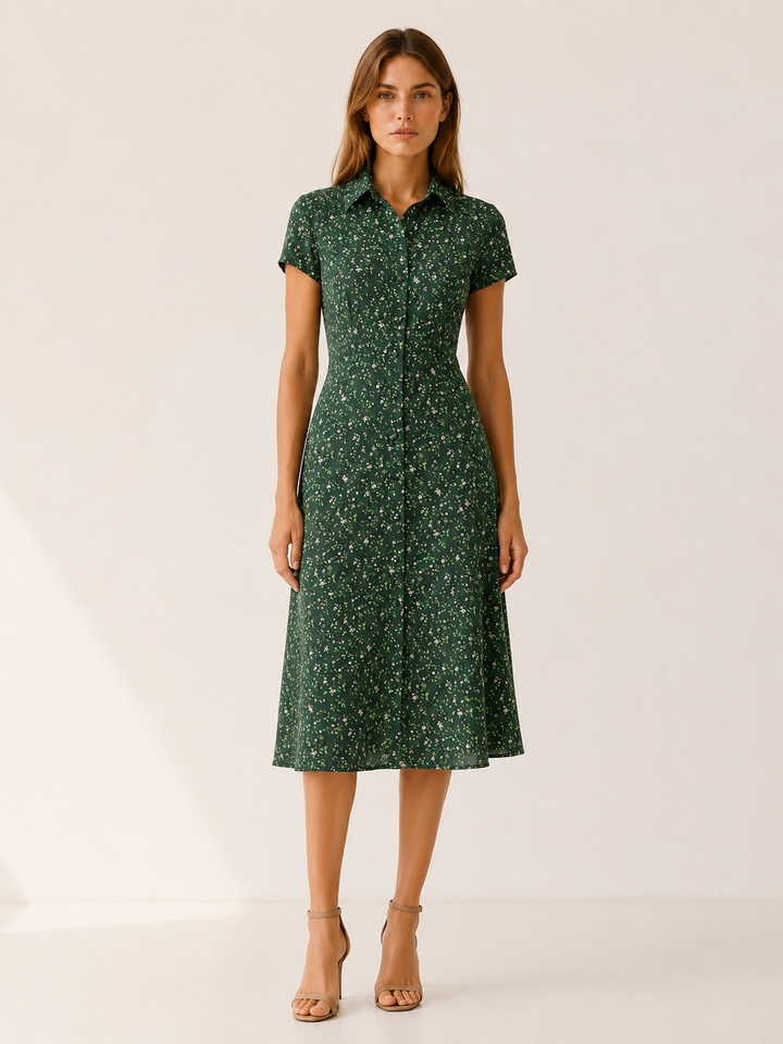 Hanne | Floral Midi Dress with Button Front