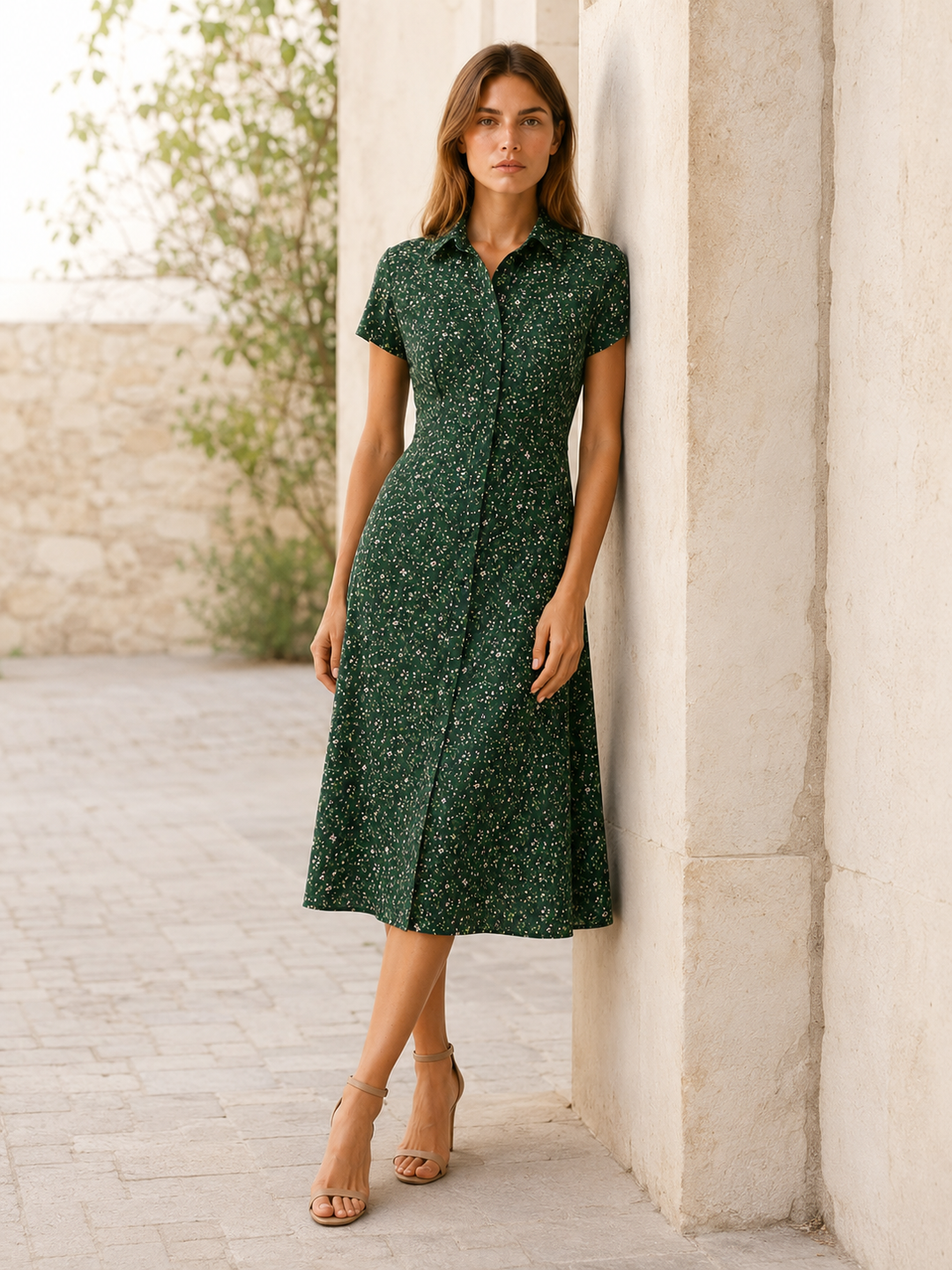 Hanne | Floral Midi Dress with Button Front
