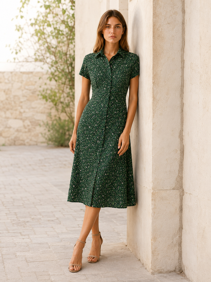 Hanne | Floral Midi Dress with Button Front