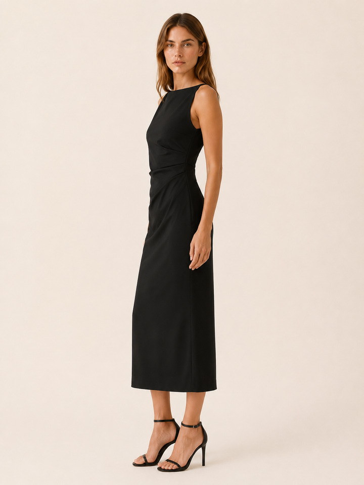 Ivara | Straight Neck Midi Dress with Sleeveless Cut