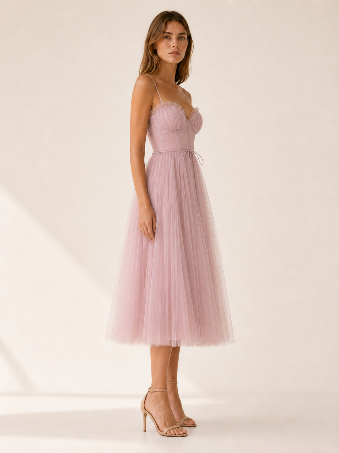Jolene | Tulle Midi Dress with Sweetheart Neck