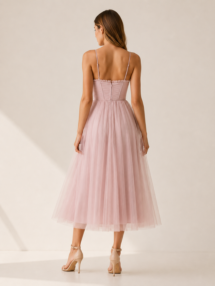 Jolene | Tulle Midi Dress with Sweetheart Neck