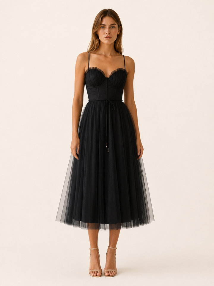Jolene | Tulle Midi Dress with Sweetheart Neck