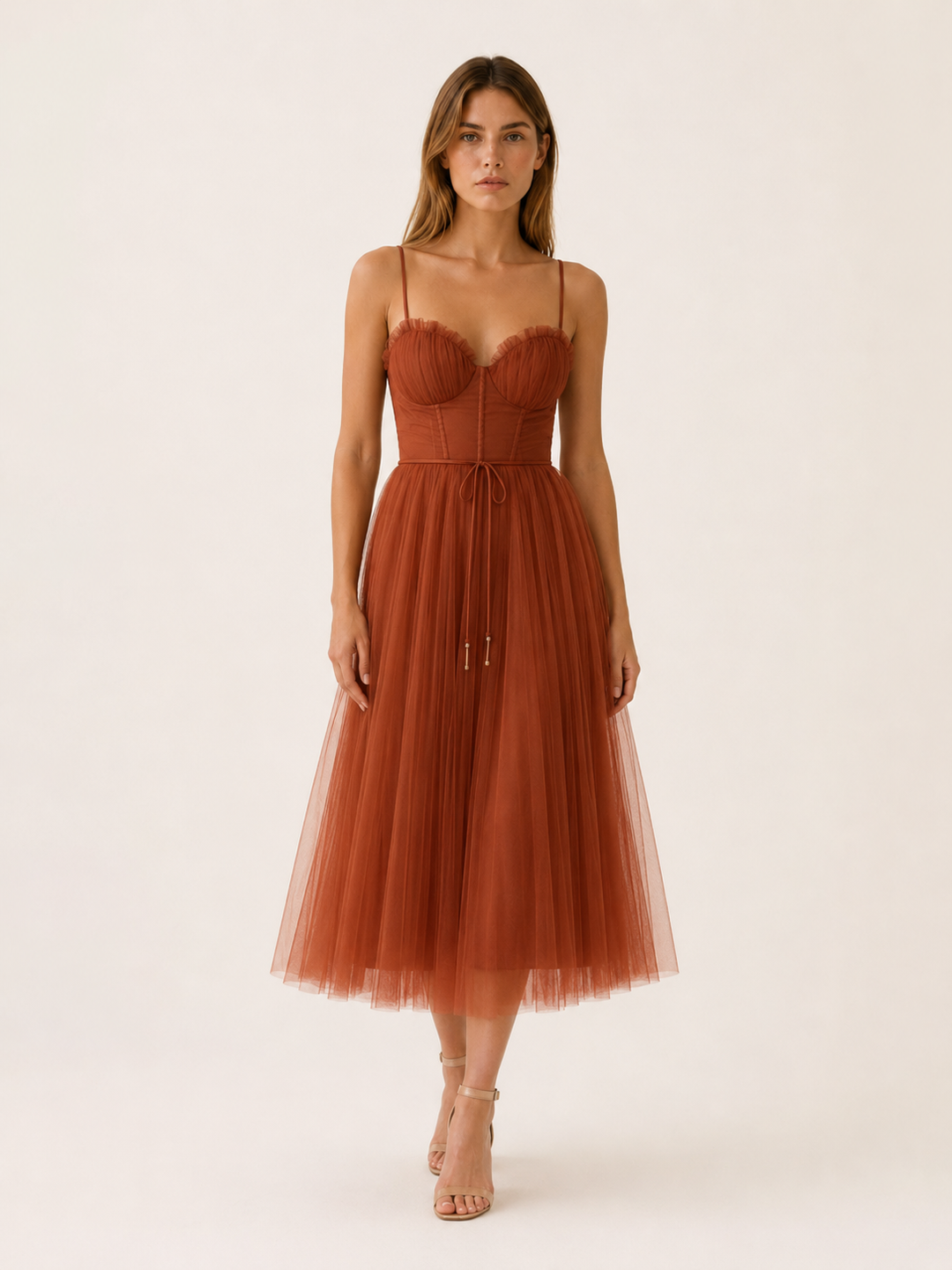 Jolene | Tulle Midi Dress with Sweetheart Neck