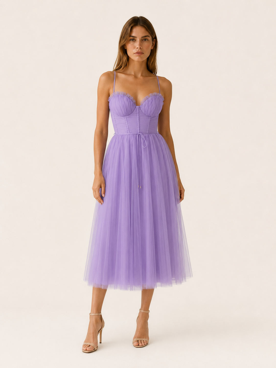 Jolene | Tulle Midi Dress with Sweetheart Neck