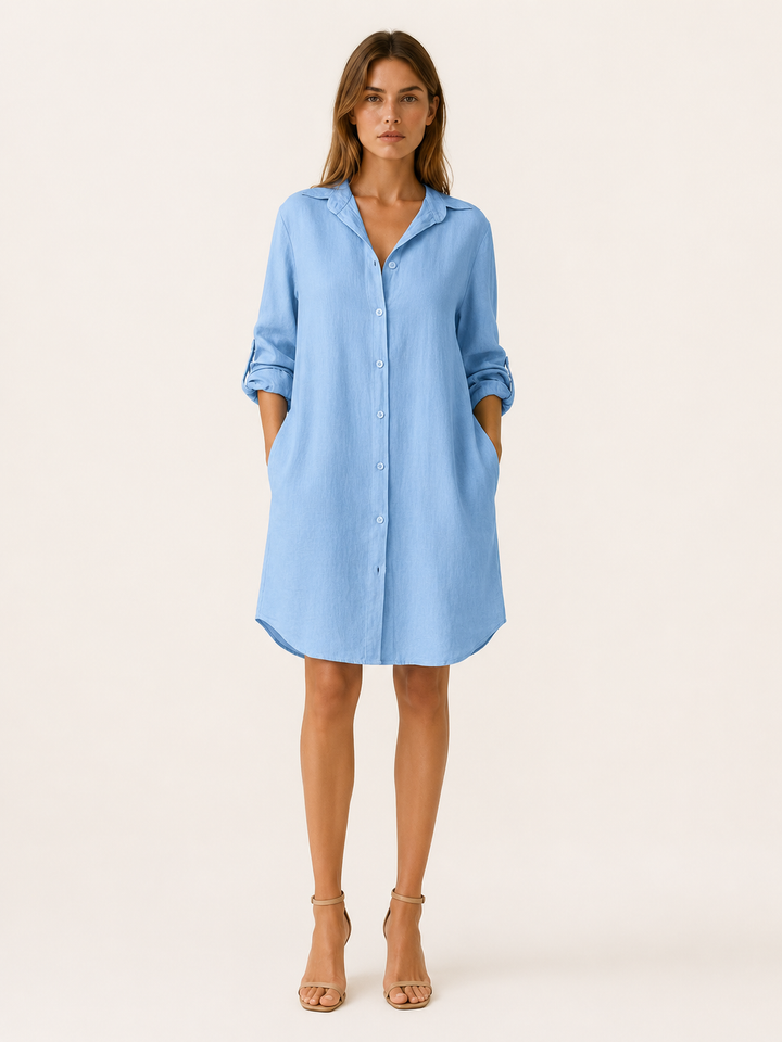 Karina | Shirt Dress with Button Front and Side Pockets