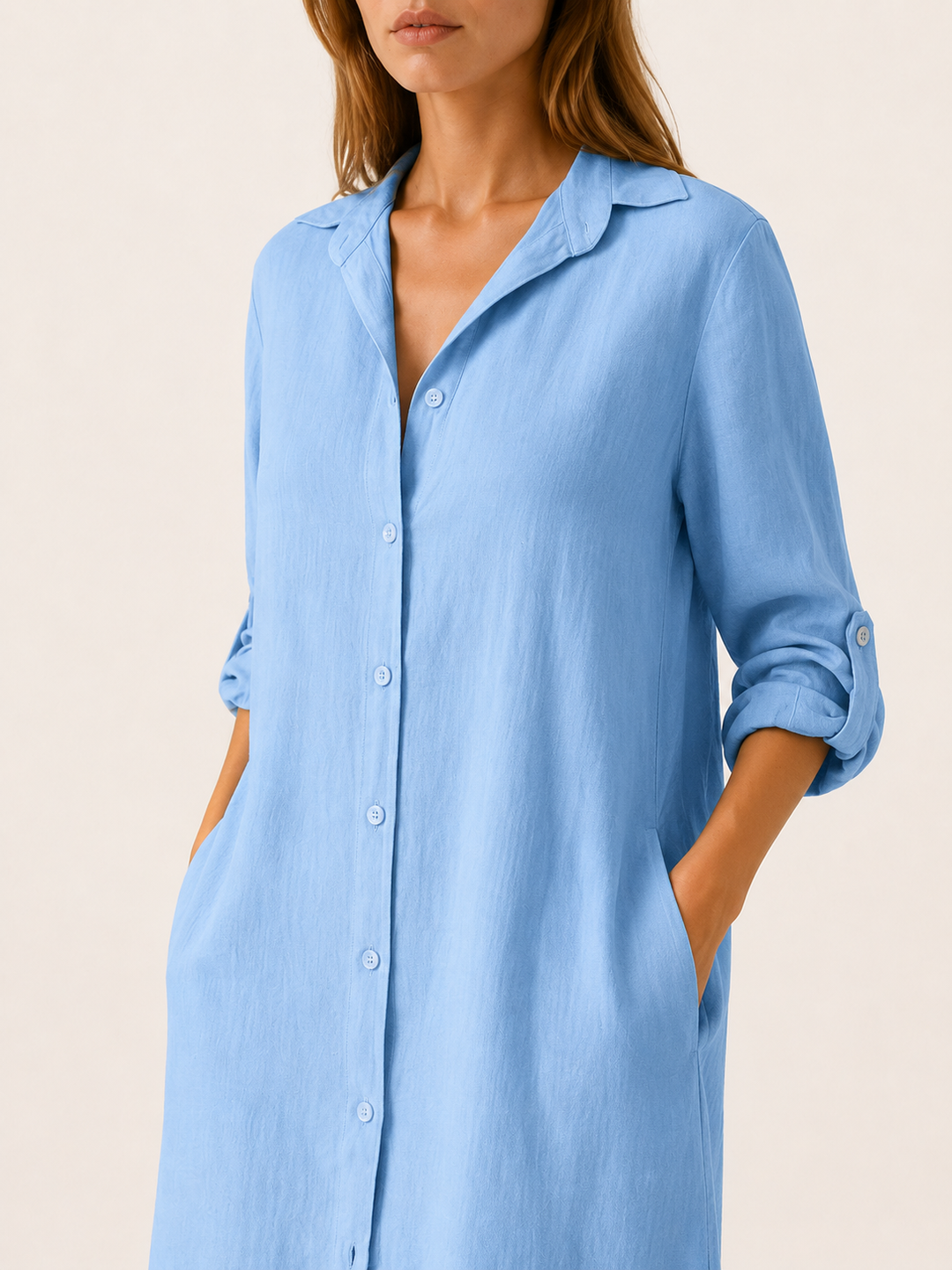 Karina | Shirt Dress with Button Front and Side Pockets