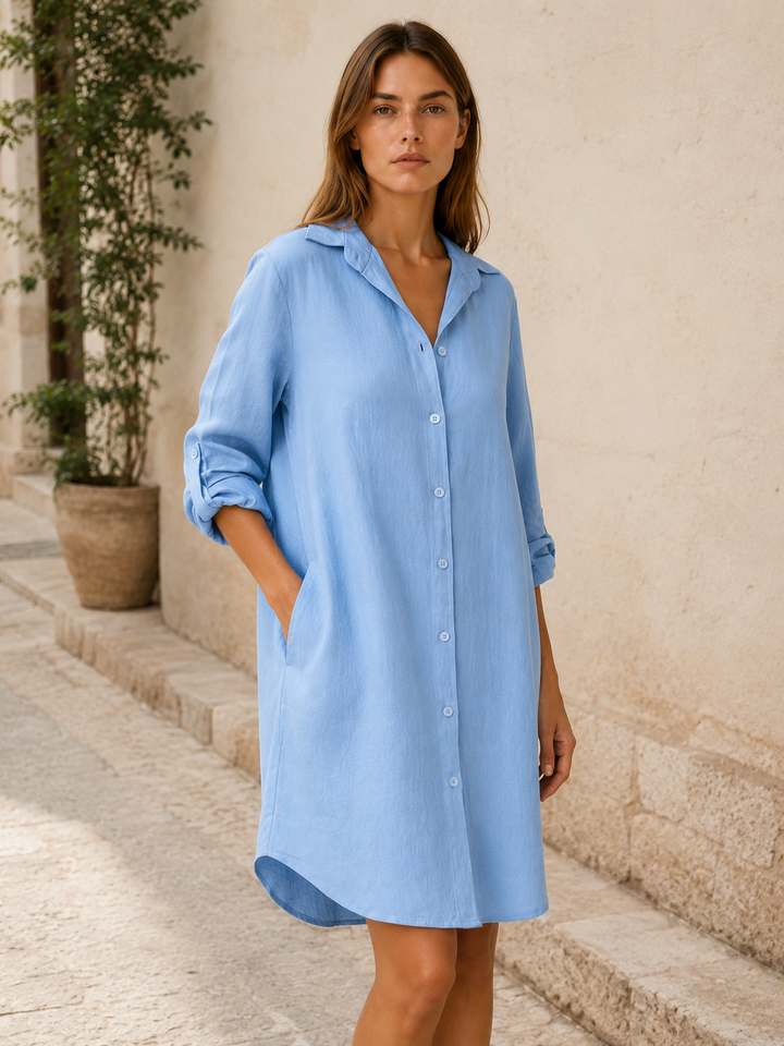 Karina | Shirt Dress with Button Front and Side Pockets