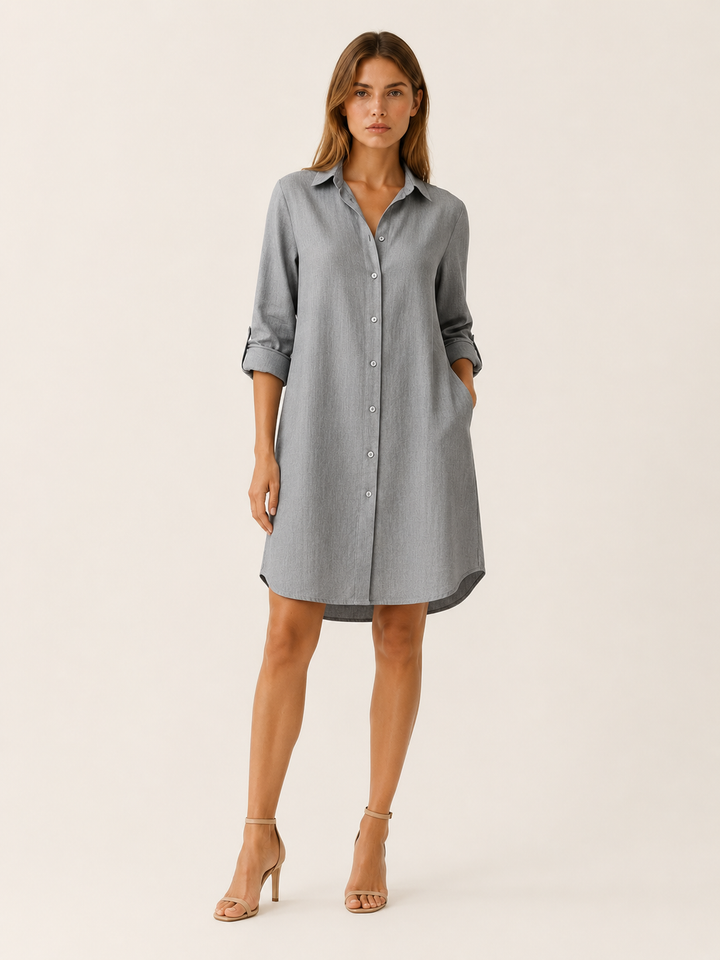 Karina | Shirt Dress with Button Front and Side Pockets