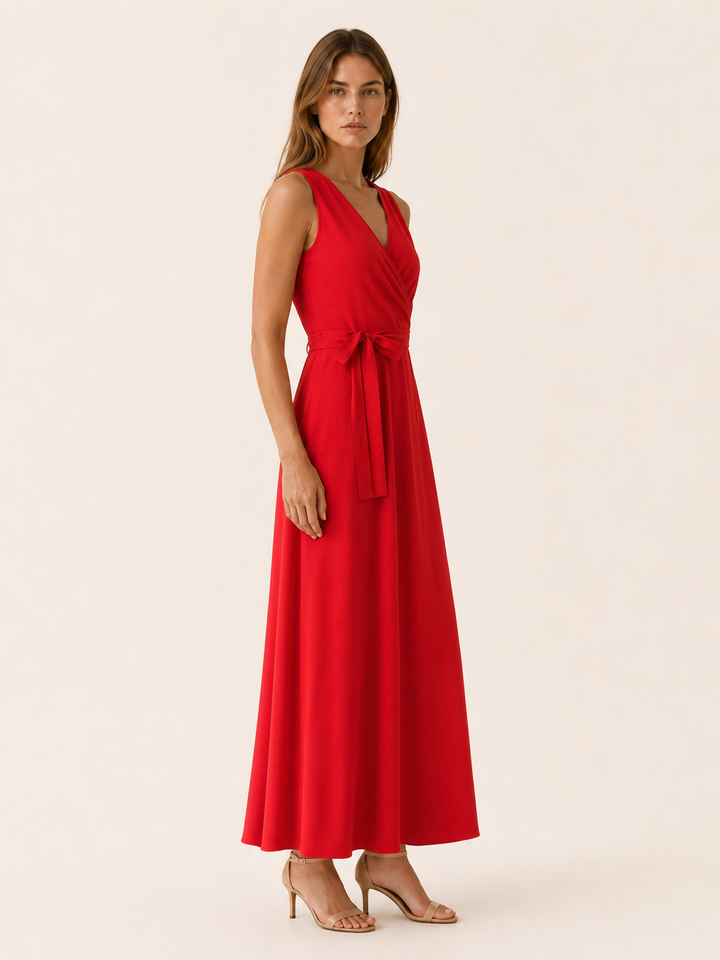 Korin | Maxi Dress with V Neck and Tie Waist