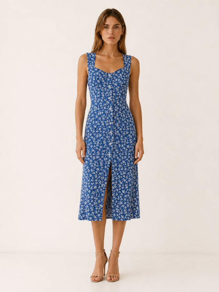 Lana | Floral Midi Dress with Button Front