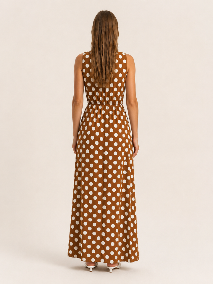 Lenka | Polka Dot Maxi Dress with Gathered Waist