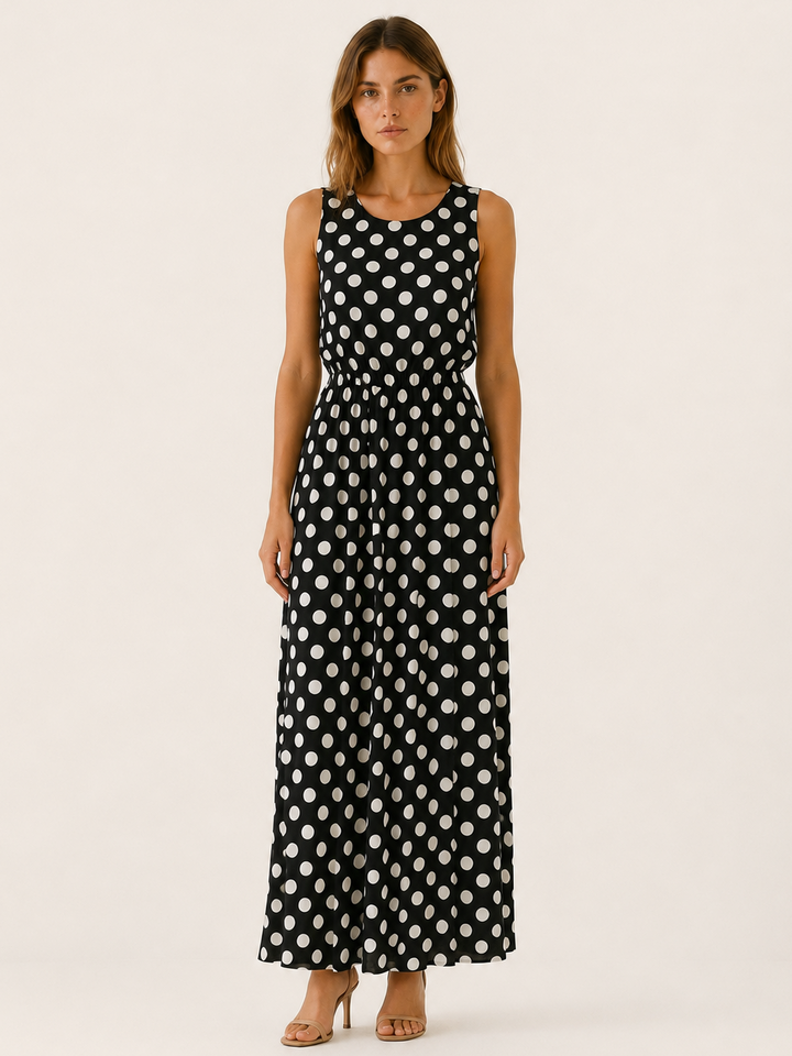 Lenka | Polka Dot Maxi Dress with Gathered Waist