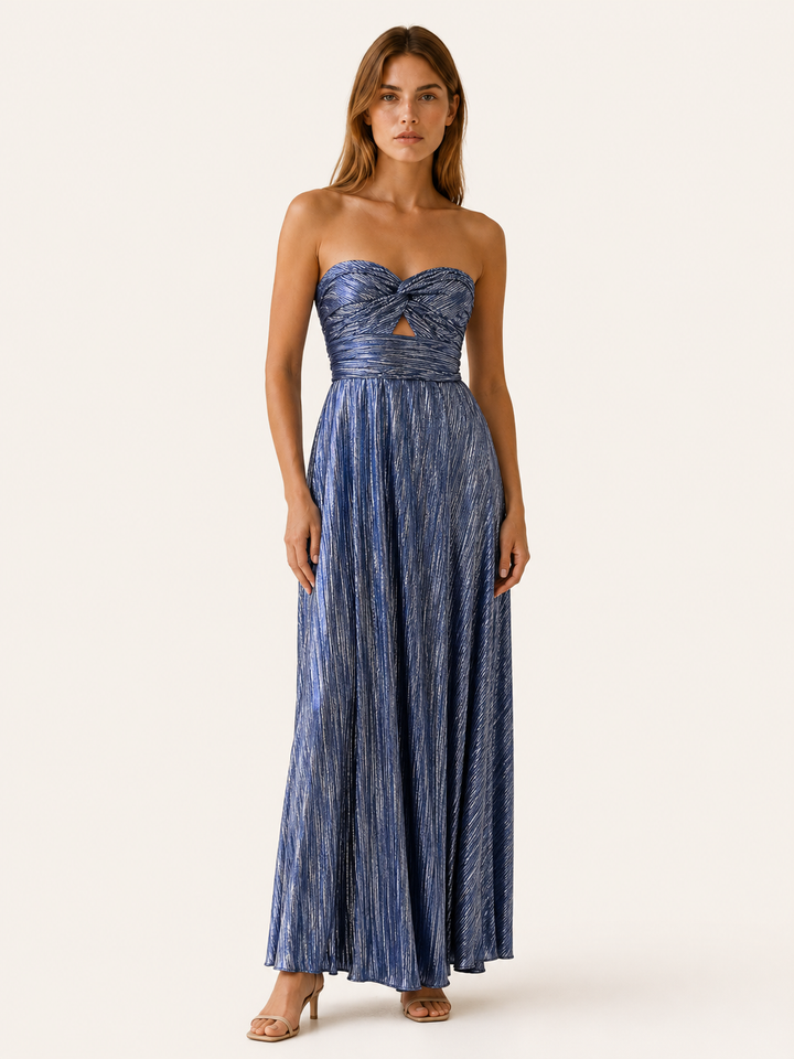 Linnea | Metallic Maxi Dress with Strapless Pleated Design