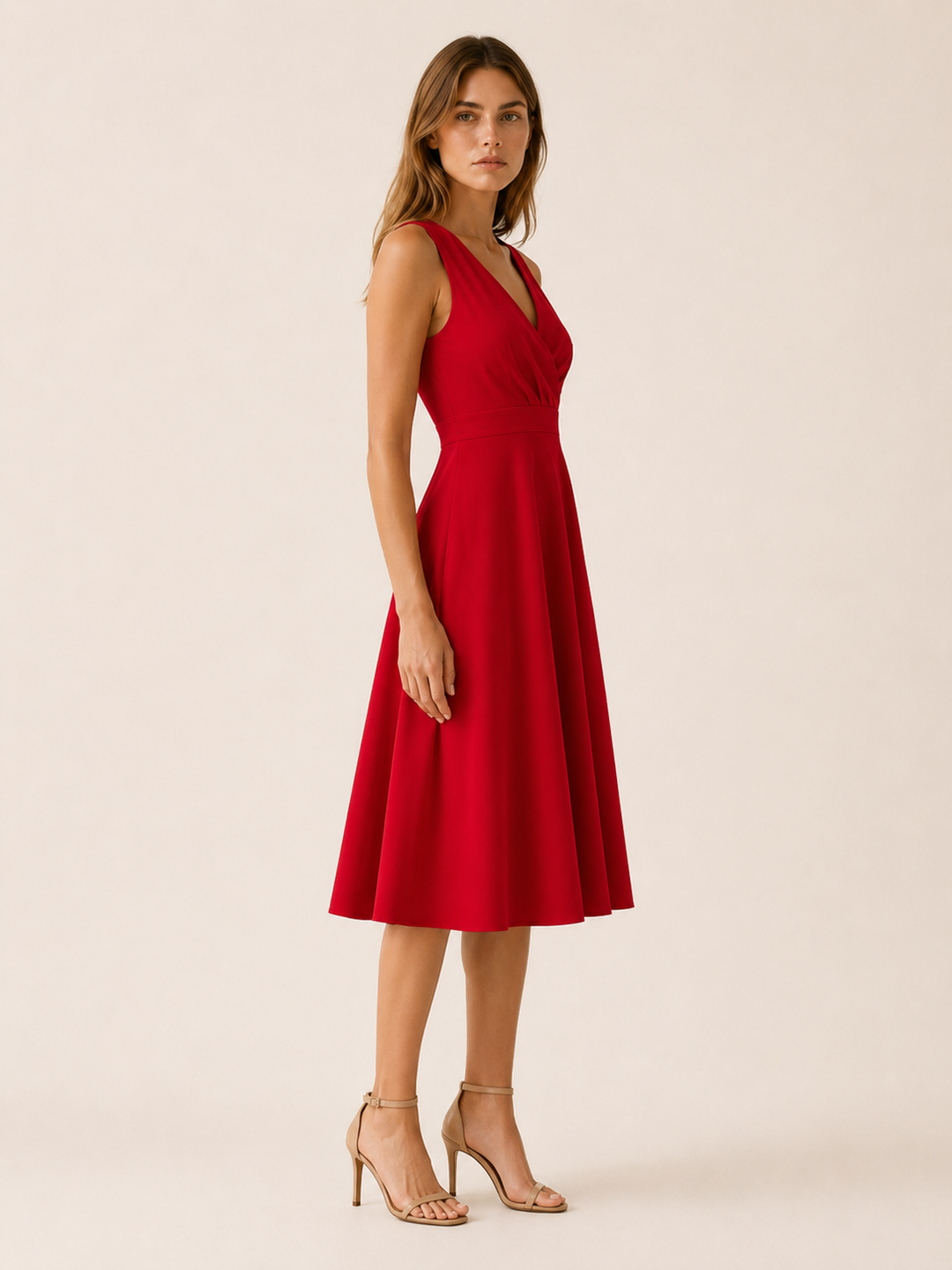 Lorna | V Neck Midi Dress with A-Line Skirt