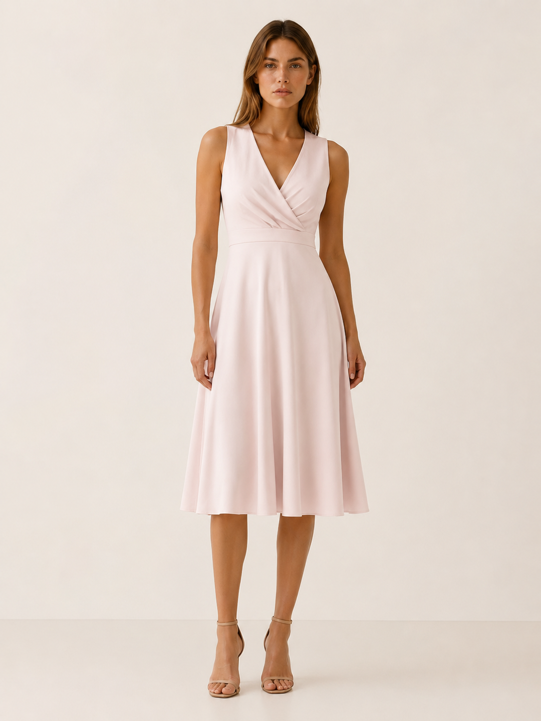 Lorna | V Neck Midi Dress with A-Line Skirt