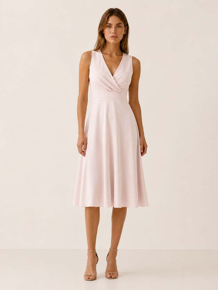 Lorna | V Neck Midi Dress with A-Line Skirt