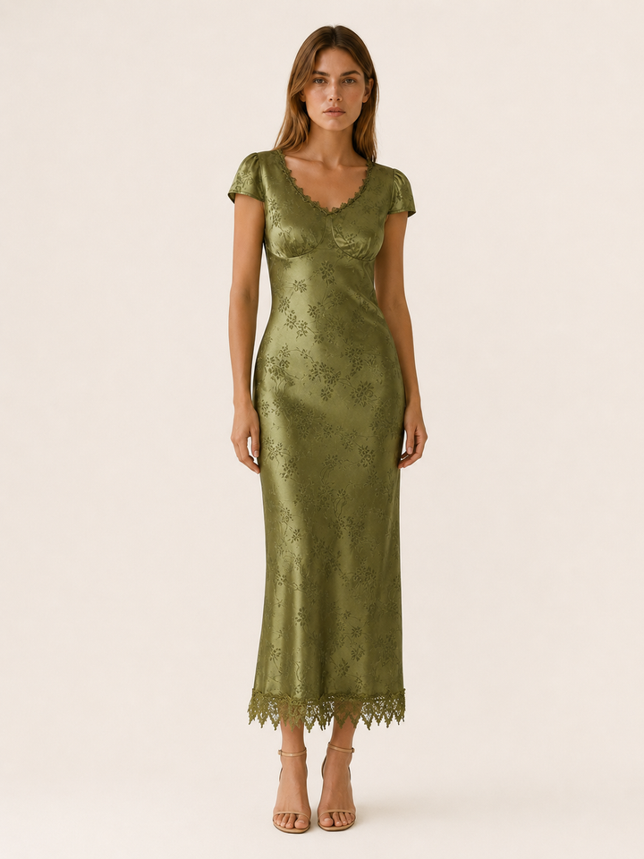 Mabli | Satin Maxi Dress with Lace Trim