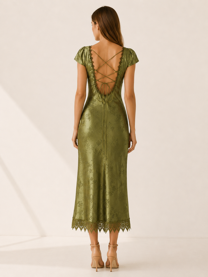 Mabli | Satin Maxi Dress with Lace Trim