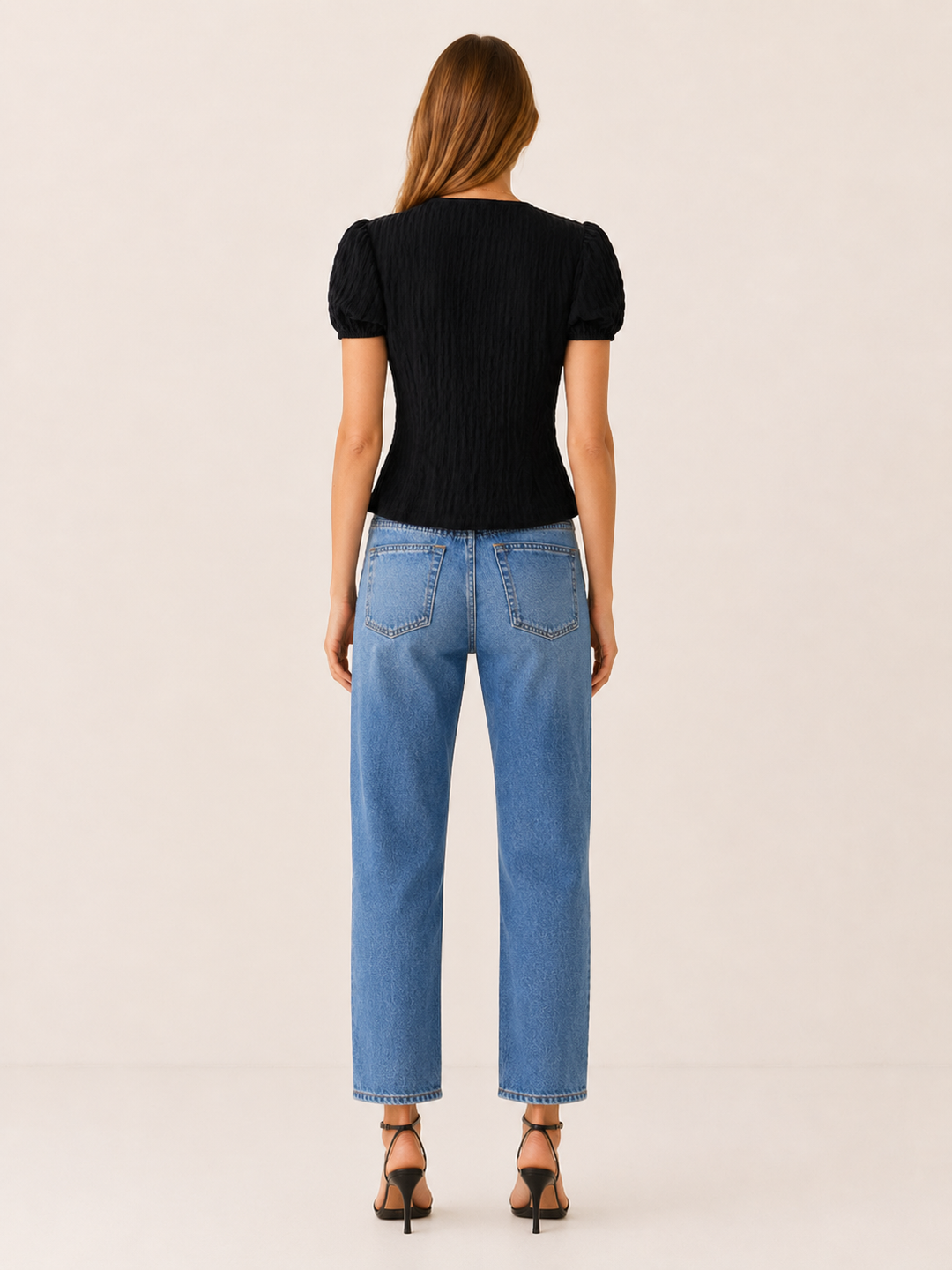Maisie | Jacquard Blouse with Lace Trim and Puff Sleeves