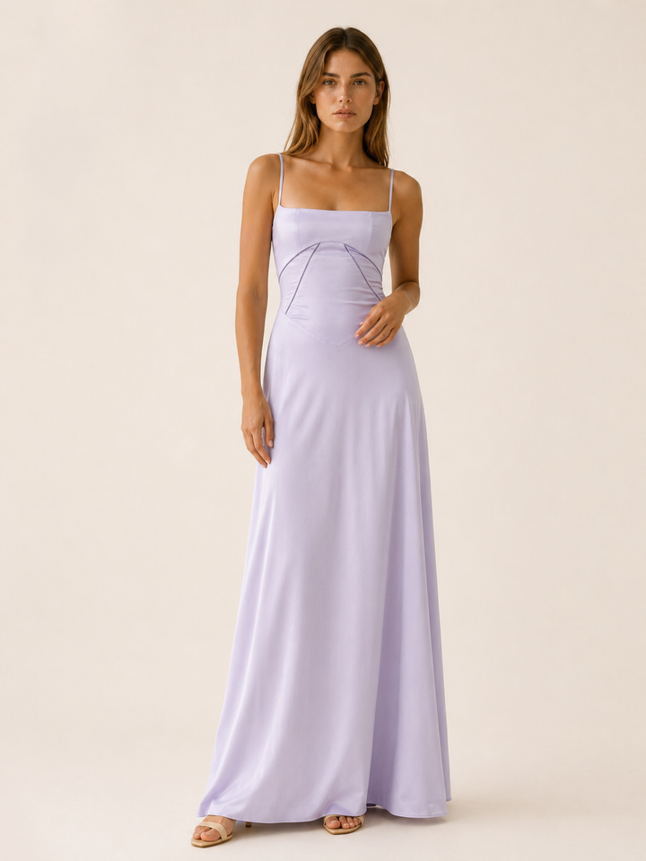 Marcella | Satin Corset Maxi Dress with Lace Up Back