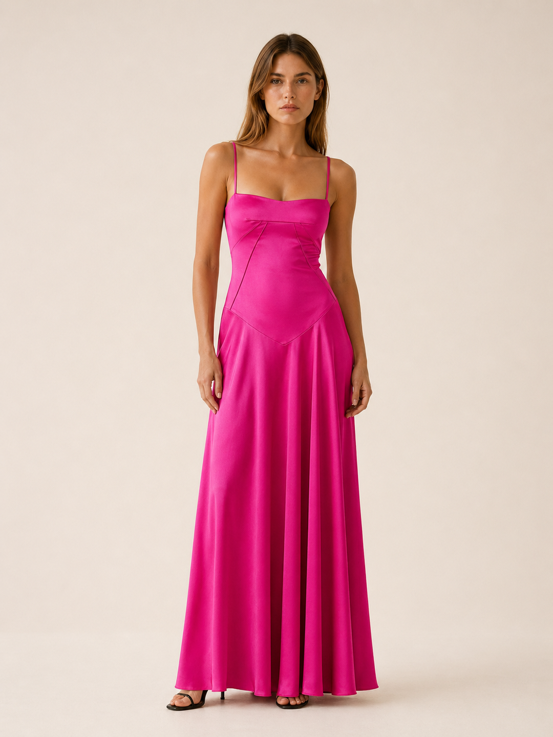 Marcella | Satin Corset Maxi Dress with Lace Up Back