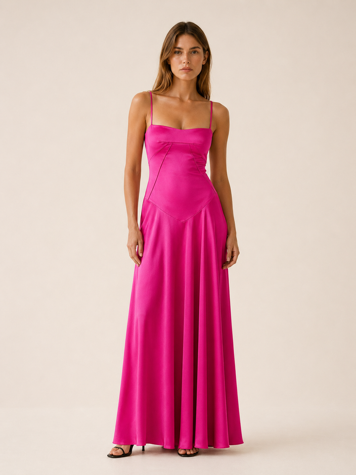 Marcella | Satin Corset Maxi Dress with Lace Up Back