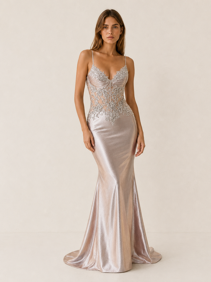 Margot | Beaded Bodice Maxi Dress with Mermaid Skirt