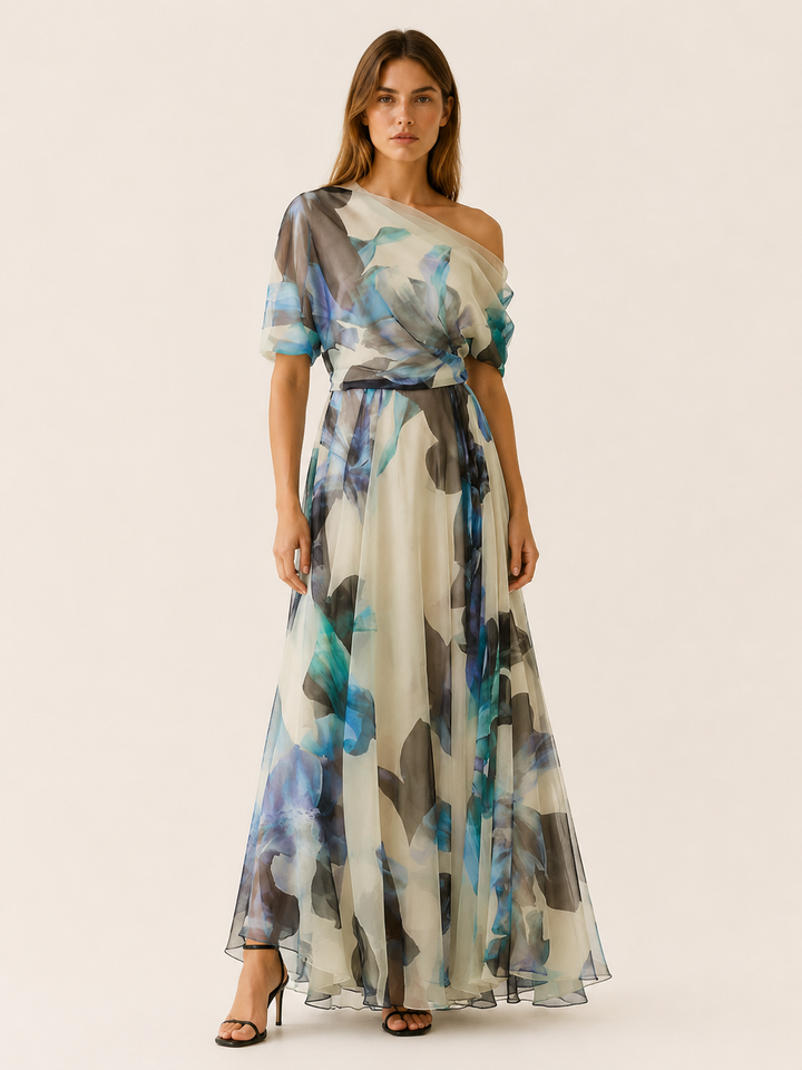 Marietta | Chiffon Maxi Dress with Asymmetrical Neckline
